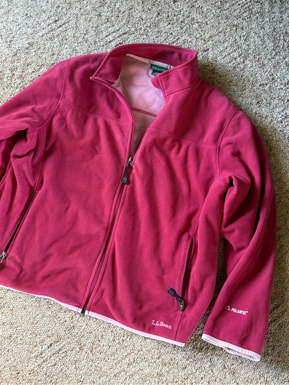 LL Bean Polartec Fleece Full Zip Jacket Rose Pink Women’s size XL